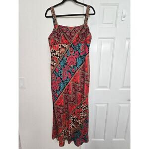 VTG  Eva Blue Plus Size 14 Y2K Babydoll Linen Blend Bodycon Maxi Dress Black Red